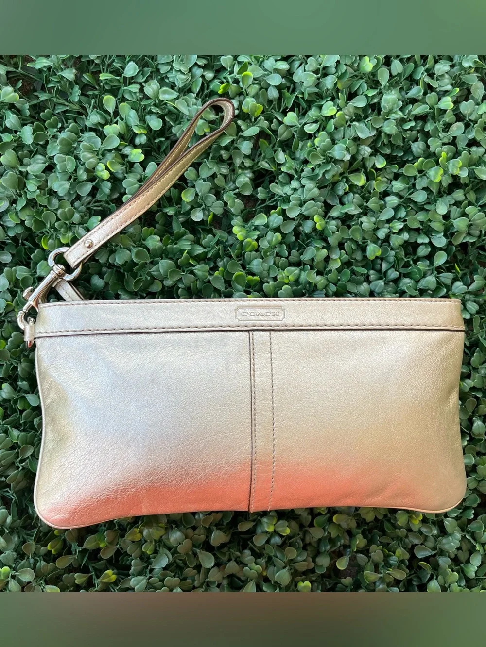 COACH Champagne Leather Clutch Wristlet Travel Bag Wallet